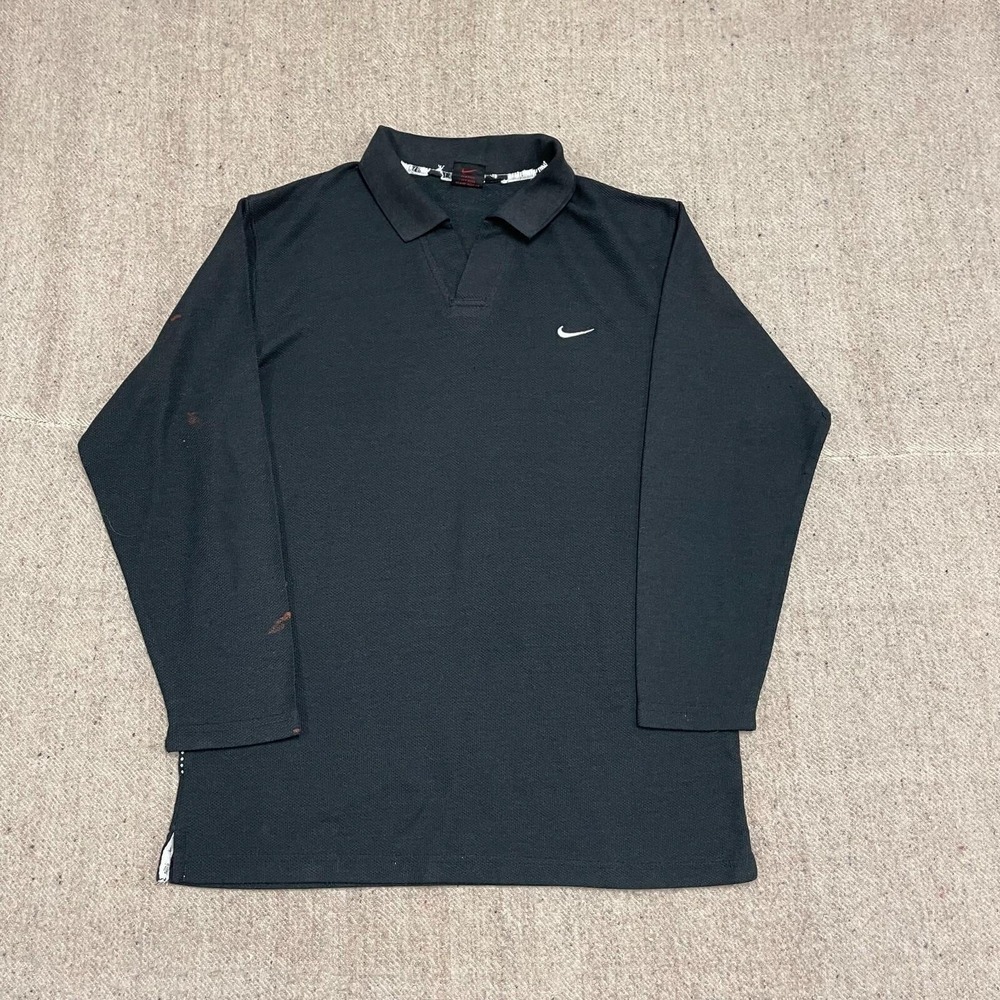 Vintage‎ Collar Long Sleeve T-Shirt Men XL Black 90s Nike